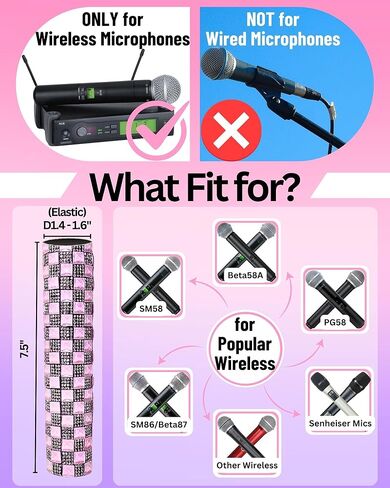 Rhinestones Microphone Cover for Wireless Transmittor Shuer SM58, Beta 58A, PG58 Sparkle Shining on Tour Shows, Crystal White in Kuwait