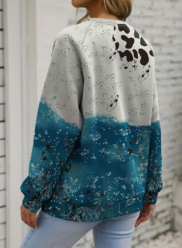 Casual Fall Tie Dye Cow Color Block Pullover Sweatshirt in Saudi Arabia