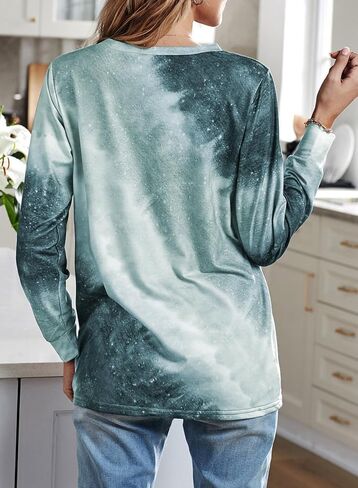 Grey Tie-dye Print Crew Neck Sweatshirt Long Sleeve for Women in Saudi Arabia