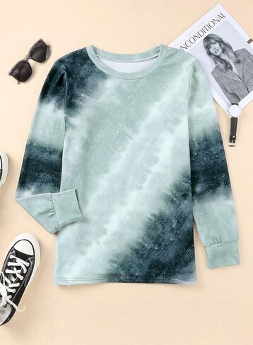 Grey Tie-dye Print Crew Neck Sweatshirt Long Sleeve for Women in Saudi Arabia
