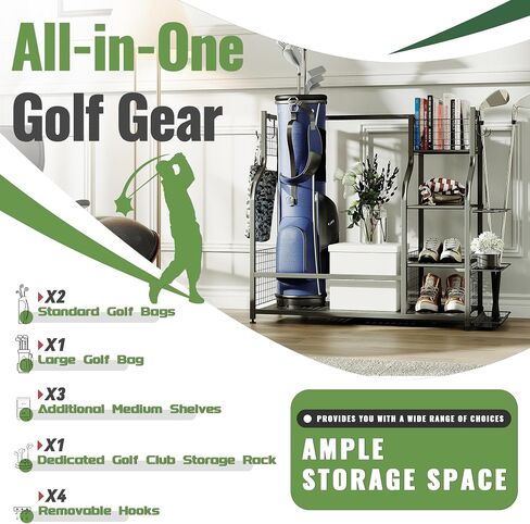 KUAFU Golf Bag Storage Garage Organizer, Extra Large Golf Bag Stand Fit for 2 Golf Bags, Golf Balls and Other Golfing Equipment Rack, Steel Golf Bag Club Storage Rack for Garage, Shed and Basement in Saudi Arabia