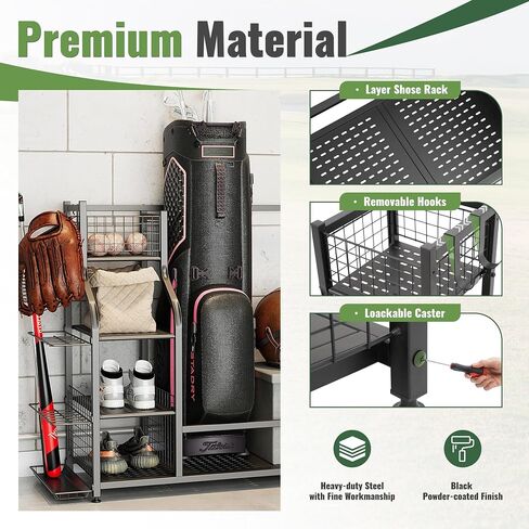 KUAFU Golf Bag Storage Garage Organizer, Extra Large Golf Bag Stand Fit for 2 Golf Bags, Golf Balls and Other Golfing Equipment Rack, Steel Golf Bag Club Storage Rack for Garage, Shed and Basement in Saudi Arabia
