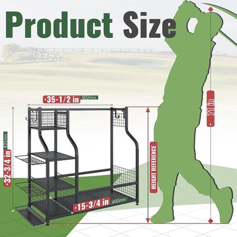 KUAFU Golf Bag Storage Garage Organizer, Extra Large Golf Bag Stand Fit for 2 Golf Bags, Golf Balls and Other Golfing Equipment Rack, Steel Golf Bag Club Storage Rack for Garage, Shed and Basement in Saudi Arabia