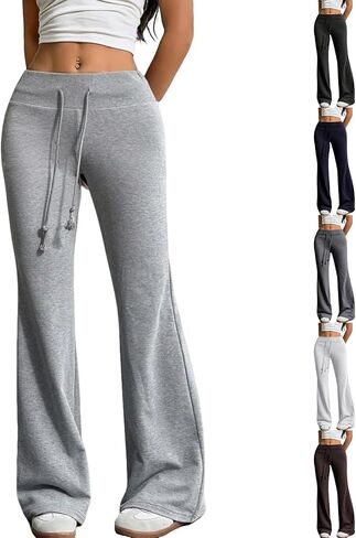 Flared Leggings for Women Drawstring High Waisted Wide Leg Yoga Pants Soft Comfy Flare Sweatpants Y2k Bell Bottoms in Saudi Arabia