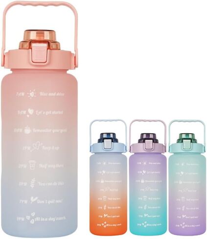 Large Motivational Water Bottle with Straw Time Marker BPA Free for Sport and Fitness (64 Oz/Half Gallon) (pink-blue) in Saudi Arabia