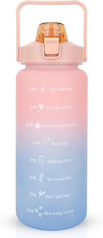 Large Motivational Water Bottle with Straw Time Marker BPA Free for Sport and Fitness (64 Oz/Half Gallon) (pink-blue) in Saudi Arabia