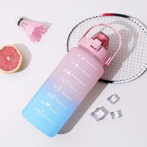 Large Motivational Water Bottle with Straw Time Marker BPA Free for Sport and Fitness (64 Oz/Half Gallon) (pink-blue) in Saudi Arabia