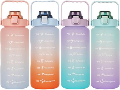 Large Motivational Water Bottle with Straw Time Marker BPA Free for Sport and Fitness (64 Oz/Half Gallon) (pink-blue) in Saudi Arabia
