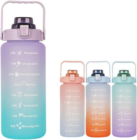 Large Motivational Water Bottle with Straw Time Marker BPA Free for Sport and Fitness (64 Oz/Half Gallon) (pink-blue) in Saudi Arabia