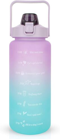 Large Motivational Water Bottle with Straw Time Marker BPA Free for Sport and Fitness (64 Oz/Half Gallon) (pink-blue) in Saudi Arabia
