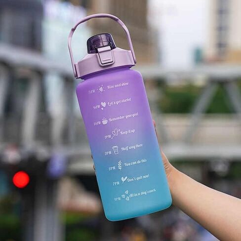 Large Motivational Water Bottle with Straw Time Marker BPA Free for Sport and Fitness (64 Oz/Half Gallon) (pink-blue) in Saudi Arabia