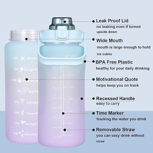 Large Motivational Water Bottle with Straw Time Marker BPA Free for Sport and Fitness (64 Oz/Half Gallon) (pink-blue) in Saudi Arabia