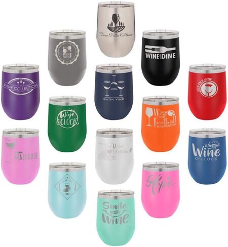 HAPPY FALL YALL Engraved Green 12 oz Wine Tumbler With Lid | Stainless Steel Travel Stemless Wine Glass | Engraved With Funny Fall & Halloween Quotes | OnlyGifts.com in Kuwait