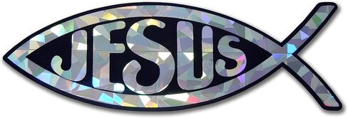 Elektroplate Christian Jesus Fish Metallic Silver Reflective Decal (4" x 1.4") | Premium Glossy All Weather Vinyl Sticker for Car, Water Bottle, Laptop, Tablet, Cooler, Bumper, Phone | Made in the USA in Saudi Arabia