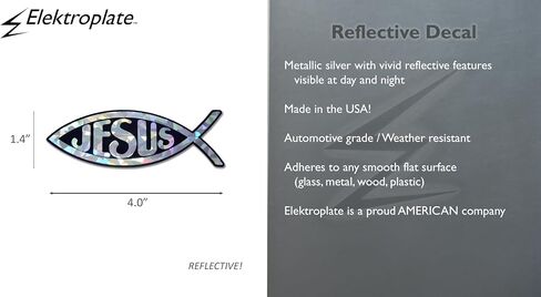 Elektroplate Christian Jesus Fish Metallic Silver Reflective Decal (4" x 1.4") | Premium Glossy All Weather Vinyl Sticker for Car, Water Bottle, Laptop, Tablet, Cooler, Bumper, Phone | Made in the USA in Saudi Arabia