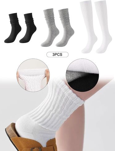 3 Pairs Women Slouch Socks, Womens Socks for Short Boot, Knit Crew Boot Socks, Black+White+Gray in Saudi Arabia