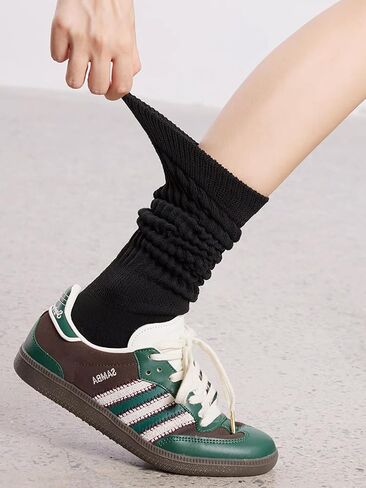 3 Pairs Women Slouch Socks, Womens Socks for Short Boot, Knit Crew Boot Socks, Black+White+Gray in Saudi Arabia