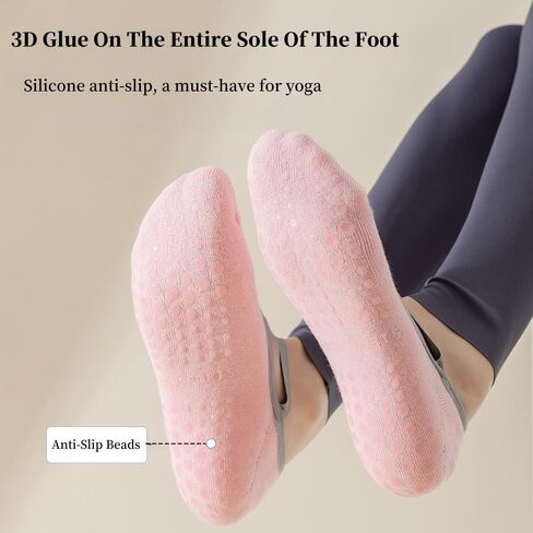 2 Pairs Yoga Socks for Women Non-Slip Grips & Straps, Ideal for Pilates, Ballet, Dance, Barefoot Workout in Saudi Arabia