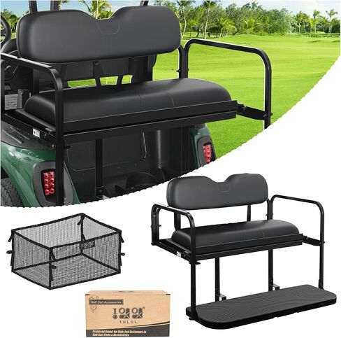 10L0L Golf Cart Flip Folding Rear Seat Kit, Aluminum Alloy Structure with Seat Cushion, Fits EZGO RXV Only in Saudi Arabia