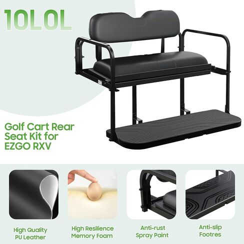 10L0L Golf Cart Flip Folding Rear Seat Kit, Aluminum Alloy Structure with Seat Cushion, Fits EZGO RXV Only in Saudi Arabia