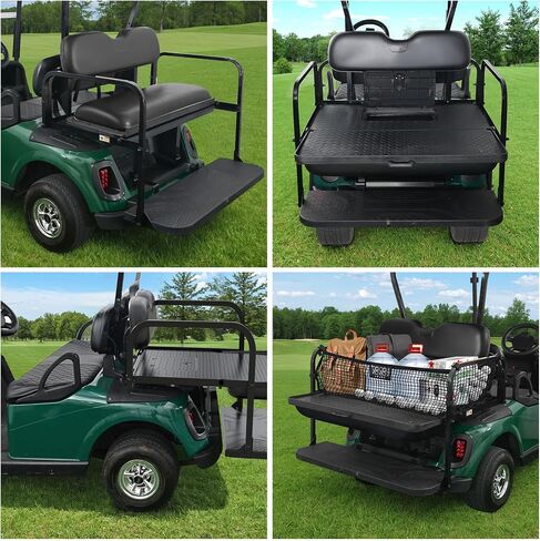 10L0L Golf Cart Flip Folding Rear Seat Kit, Aluminum Alloy Structure with Seat Cushion, Fits EZGO RXV Only in Saudi Arabia