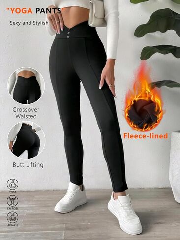 Women's Yoga Pants,Crossover Waisted Leggings for Women,Winter Fleece Lined Leggings for Gym Clothes in Saudi Arabia