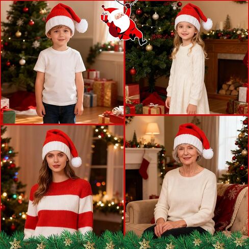 Santa Hat Christmas Hats Xmas Party Red Knitted Beanie for Adult Women Men in Saudi Arabia