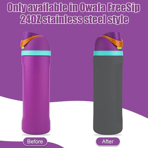 Silicone Water Bottle Boot for Owala 24oz, Full Wrap Protection Anti-Sliding Bottom Protective Sleeve Case Compatible with FreeSip Water Bottle Gift for Owala Protector Cover Accessory (Grey) in Saudi Arabia