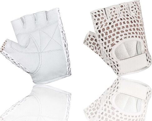 MESH Leather Fingerless Weight Lifting Exercise Gym Wheelchair Gloves White W 1061 in Saudi Arabia