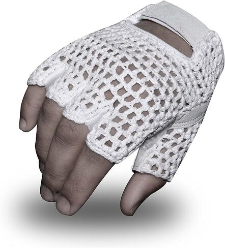 MESH Leather Fingerless Weight Lifting Exercise Gym Wheelchair Gloves White W 1061 in Saudi Arabia