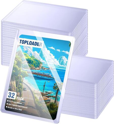 32ct Topload Card Protector, JIQEZNL Upgraded 35pt Hard Card Sleeves, 3" x 4" Card Sleeves Hard Plastic, Top Load Sleeve for Trading Cards, Rigid Pokemon Card Protectors for Baseball, Sports Cards in Saudi Arabia
