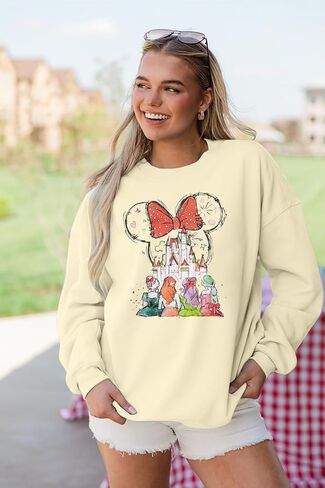 LUKYCILD Magic Kingdom Sweatshirts for Women Castle Oversized Sweatshirt Xmas Holiday Shirt Graphic Long Sleeve Pullover Tops in Saudi Arabia