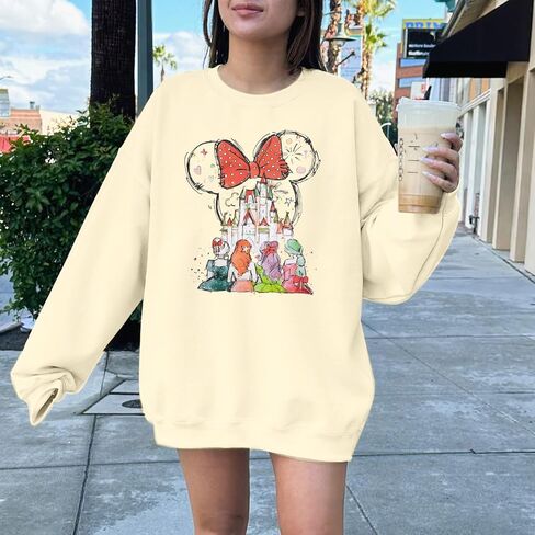 LUKYCILD Magic Kingdom Sweatshirts for Women Castle Oversized Sweatshirt Xmas Holiday Shirt Graphic Long Sleeve Pullover Tops in Saudi Arabia