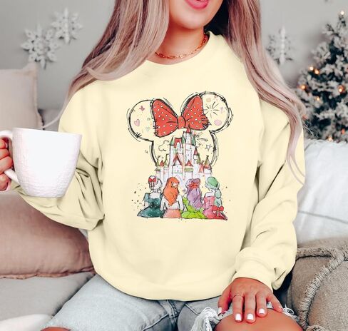 LUKYCILD Magic Kingdom Sweatshirts for Women Castle Oversized Sweatshirt Xmas Holiday Shirt Graphic Long Sleeve Pullover Tops in Saudi Arabia