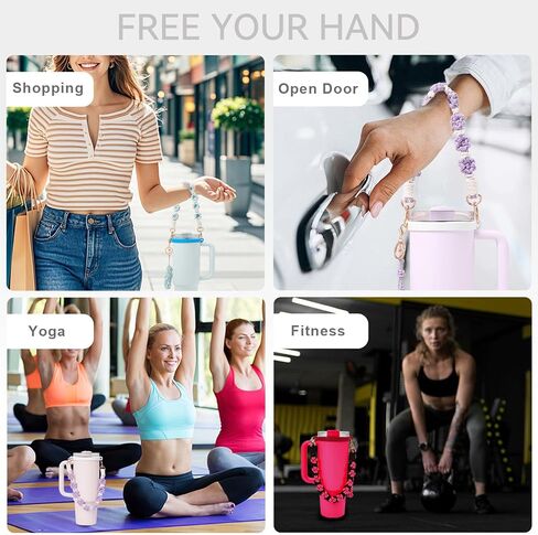 مجموعة إكسسوارات كأس ستانلي، ديكور لزجاجة مياه سعة 14 أونصة 20 أونصة 30 أونصة 40 أونصة، تتضمن حزام مقبض الكوب، حذاء الأكواب، حقيبة ساحرة لأحمر الشفاه، هدايا للفتيات والأطفال in Saudi Arabia