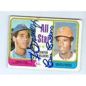 بطاقة بيسبول موقعة من عاموس أوتيس وسيزار سيدينو (أستروس رويالز) 1974 Topps # 337 Alll Stars حالة سيئة - بطاقات بيسبول موقعة in Kuwait