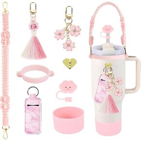 مجموعة إكسسوارات أكواب ستانلي المكونة من 8 قطع تتضمن حزام مقبض زجاجة المياه، وحذاء كوب من السيليكون، وغطاء من القش، وحلي ستانلي لأكواب سعة 30 أونصة/40 أونصة in Kuwait