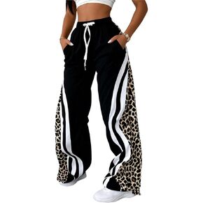 Verdusa Women's Wide Leg Pants Y2K Leopard Striped Sweatpants Baggy Trousers Parachute Track Pants in Saudi Arabia