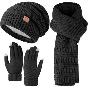 Pleneal Winter Womens Beanie Hat Scarf Gloves Set, Slouchy Beanie Knit Scarf Touchscreen Gloves Warm 3 Gift Set in Kuwait
