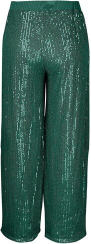Sequin Pants for Women 2025 Lounge Elastic High Waisted Bling Glitter Dance Pants Solid Wide Leg Party Trousers in Kuwait
