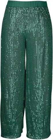 Sequin Pants for Women 2025 Lounge Elastic High Waisted Bling Glitter Dance Pants Solid Wide Leg Party Trousers in Kuwait
