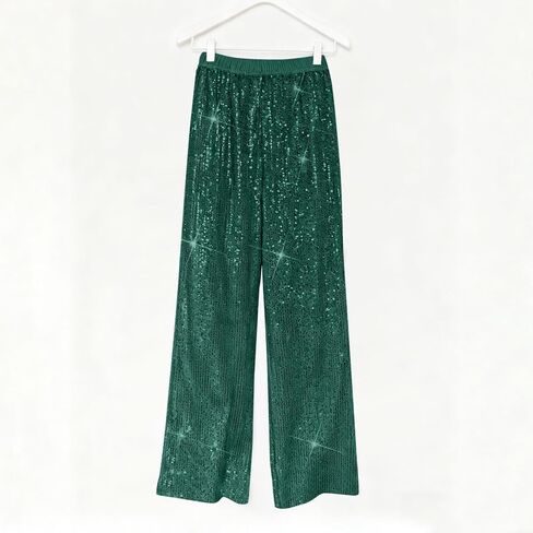 Sequin Pants for Women 2025 Lounge Elastic High Waisted Bling Glitter Dance Pants Solid Wide Leg Party Trousers in Kuwait