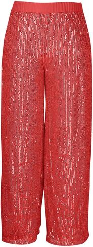 Sequin Pants for Women 2025 Lounge Elastic High Waisted Bling Glitter Dance Pants Solid Wide Leg Party Trousers in Kuwait
