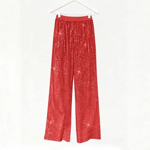 Sequin Pants for Women 2025 Lounge Elastic High Waisted Bling Glitter Dance Pants Solid Wide Leg Party Trousers in Kuwait