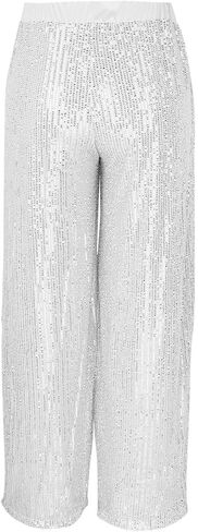 Sequin Pants for Women 2025 Lounge Elastic High Waisted Bling Glitter Dance Pants Solid Wide Leg Party Trousers in Saudi Arabia