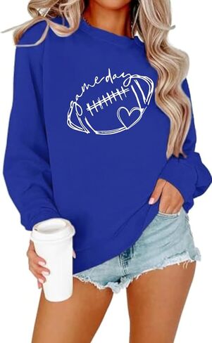 Womens Football Game Day Sweatshirt Sunday Funday Sweatshirts Football Season Holiday Casual Long Sleeve Tops in Kuwait