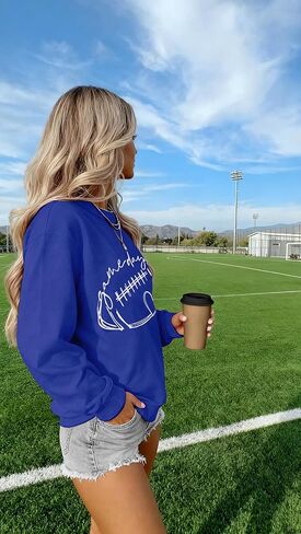 Womens Football Game Day Sweatshirt Sunday Funday Sweatshirts Football Season Holiday Casual Long Sleeve Tops in Kuwait