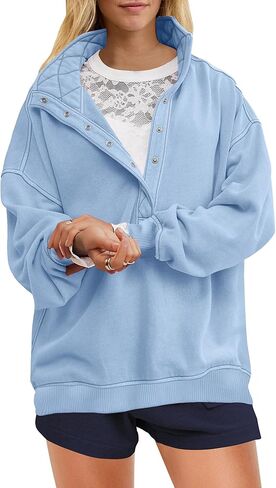Gacaky Womens Oversized Sweatshirts Casual Button Henley Neck Long Sleeve Pullover Fleece Loose Fit Fall Tops Fashion Outfits in Kuwait