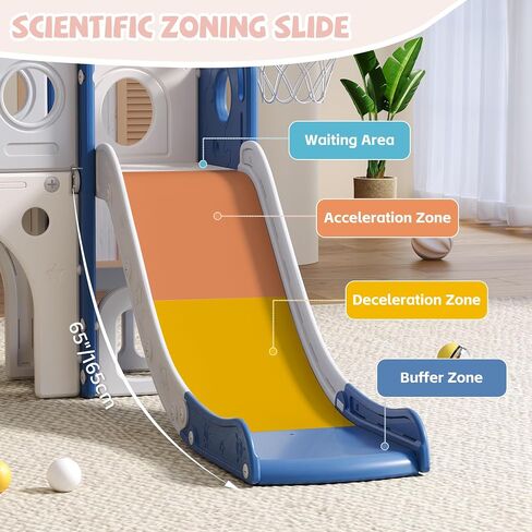 8 in 1 Toddler Slide, Outdoor Indoor Playset for Kids Baby Age 1 2 3, Childs Climber Slide with Storage Space and Non-Slip Steps, Basketball Hoopa and Telescope, Blue & White in Saudi Arabia