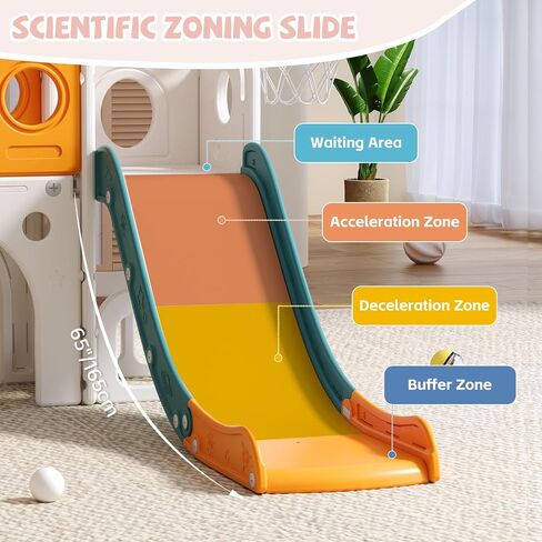 8 in 1 Toddler Slide, Outdoor Indoor Playset for Kids Baby Age 1 2 3, Childs Climber Slide with Storage Space and Non-Slip Steps, Basketball Hoopa and Telescope, Blue & White in Saudi Arabia
